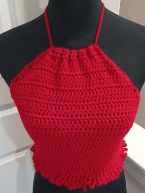 Red Crochet Halter Camisole Top